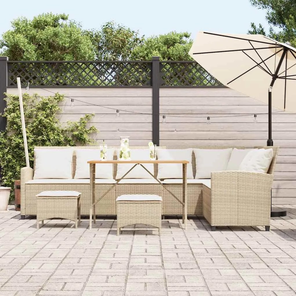 4 részes bézs polyrattan kerti ülőgarnitúra párnákkal L-alakú