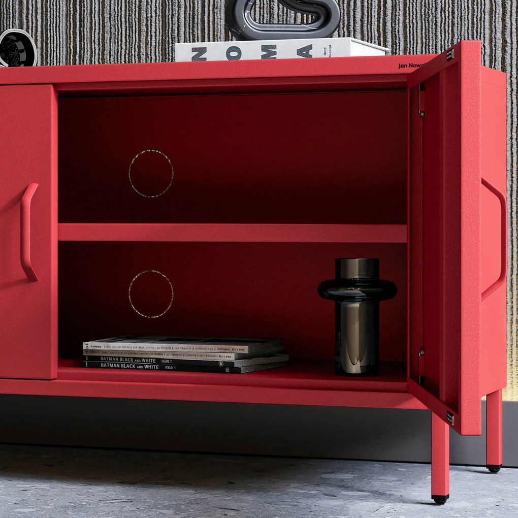 Fém TV-szekrény lábakkal, piros, 1150x595x400 mm: ROSA Modern