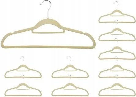 Velúr Ruhaakasztó Bézs 10 db-OS Szekrény Ruhaakasztó Szett