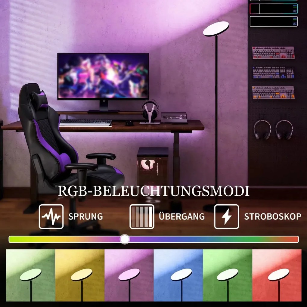 Állólámpa, RGB 350°-ban forgatható fejjel, fekete