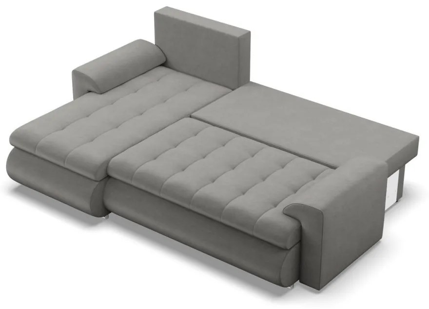 Tokio sarokkanapé, 2 ágyneműtartóval, bársony, baloldali, világosszürke