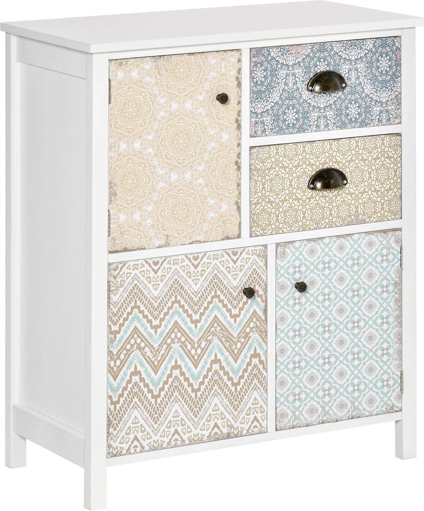 HOMCOM Fiókos Szekrény 2 Fiókkal és 3 Mintás Előlapú Rekesszel, 68x34x80 cm | Aosom