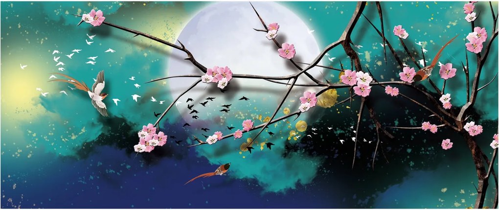 Kép - Fa, grafika (120x50 cm)