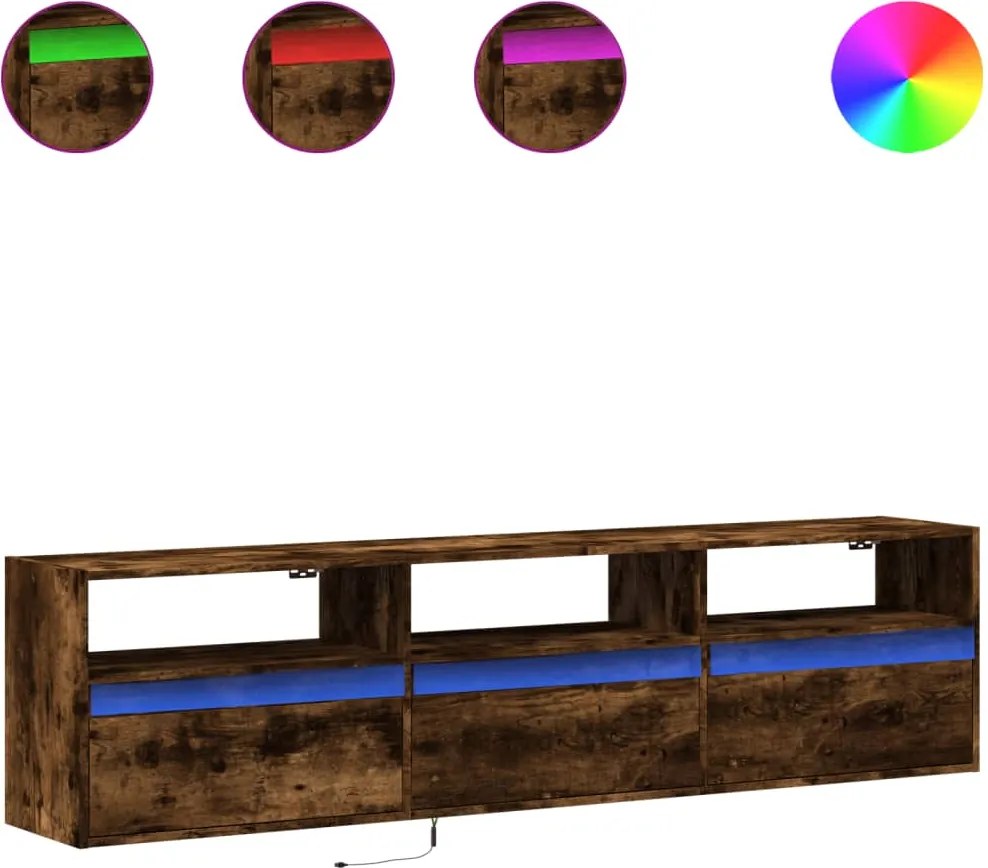 vidaXL füstös tölgy falra szerelhető TV-szekrény LED-del 180x31x45cm