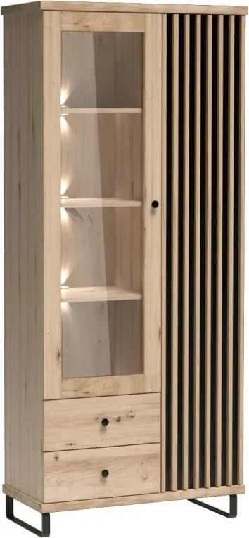 Cali C-2 vitrin, tölgy, (fekete fém lábak és LED-ek nélkül)