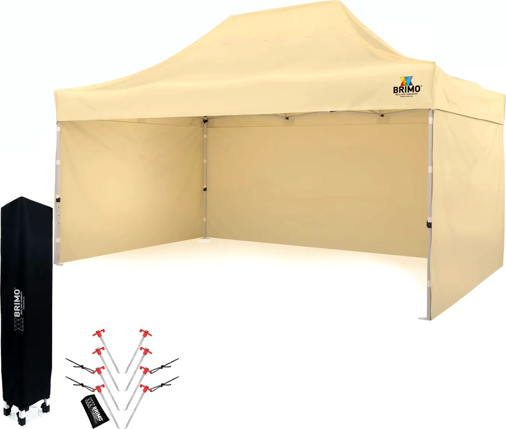 Kerti sátor 3x4,5m Acél | Gyorsan felállítható Pavilon Eseményekhez és Partikhoz - plusz 3 oldalfal - Bézs