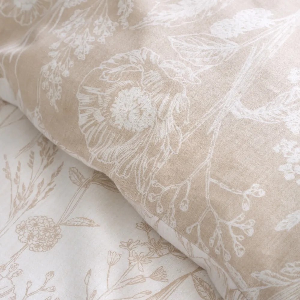 Bézs egyszemélyes flanel ágyneműhuzat 135x200 cm Floral Toile – Bianca