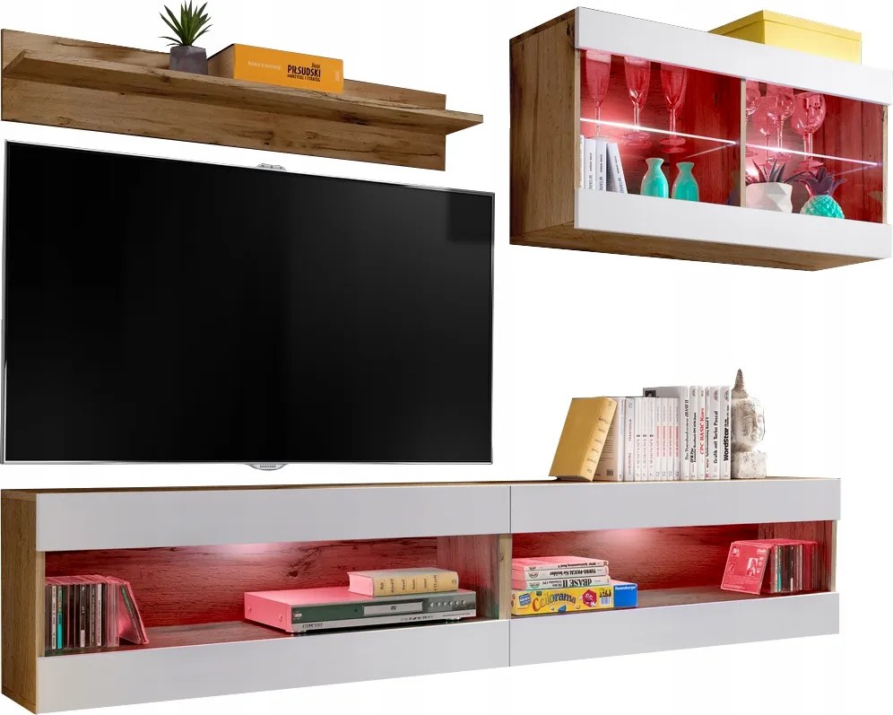 Rtv bútor szett Tivoli SET6 Wotan tölgy/Fehér, Rgb Led