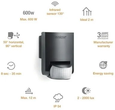 STEINEL 660215 - Kültéri infravörös érzékelő IS 130-2 fekete IP54