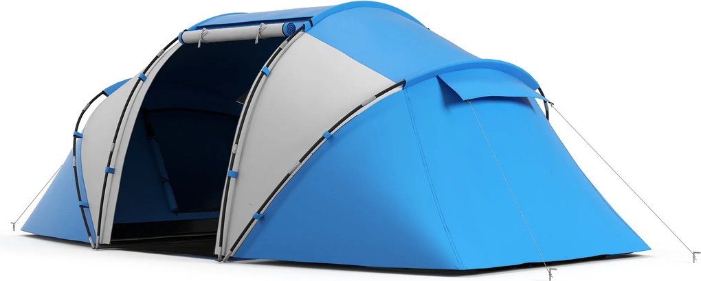 Outsunny Családi Sátor 4-6 Fő Részére, Könnyű, Stabil, Vízálló, Bemeneti Földlappal, 2000mm Vízoszlopos Alagútsátor Kerti Kempingezéshez, Kék | Aosom