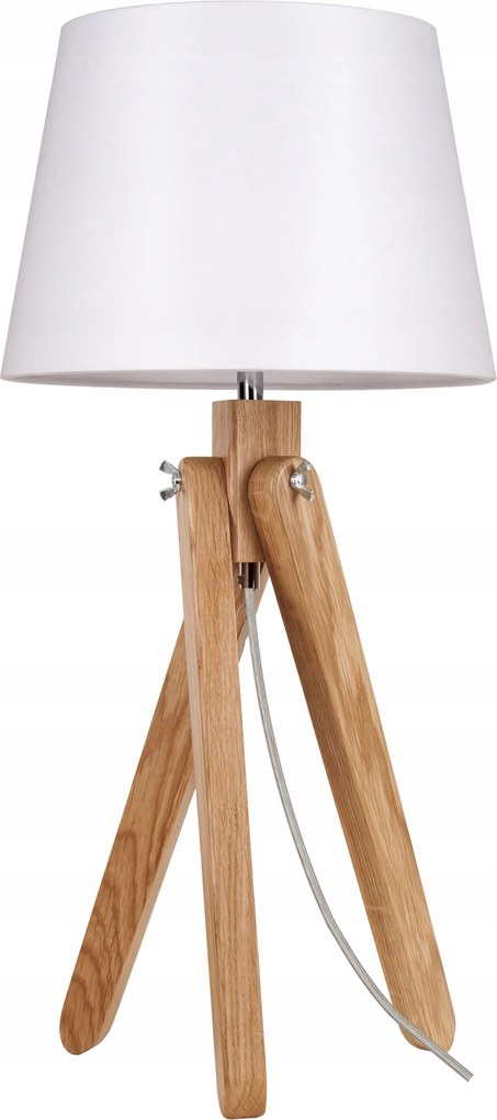 Éjjeli Asztali Lámpa Fa Díszítéssel, Búrával Fehér E27 Led