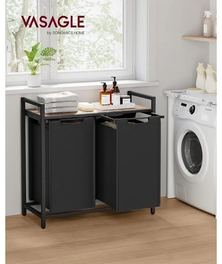 VASAGLE szennyestartó kosár 73 × 33 × 72 cm barna és fekete színben