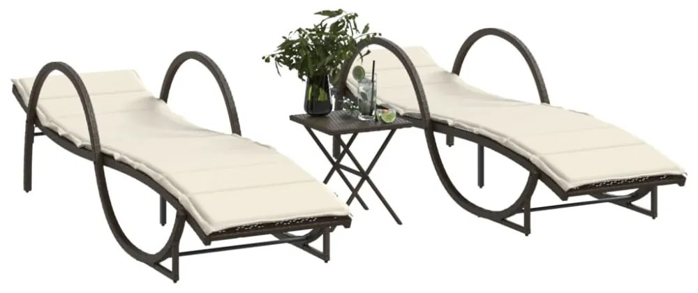 2 db barna polyrattan napozóágy asztallal