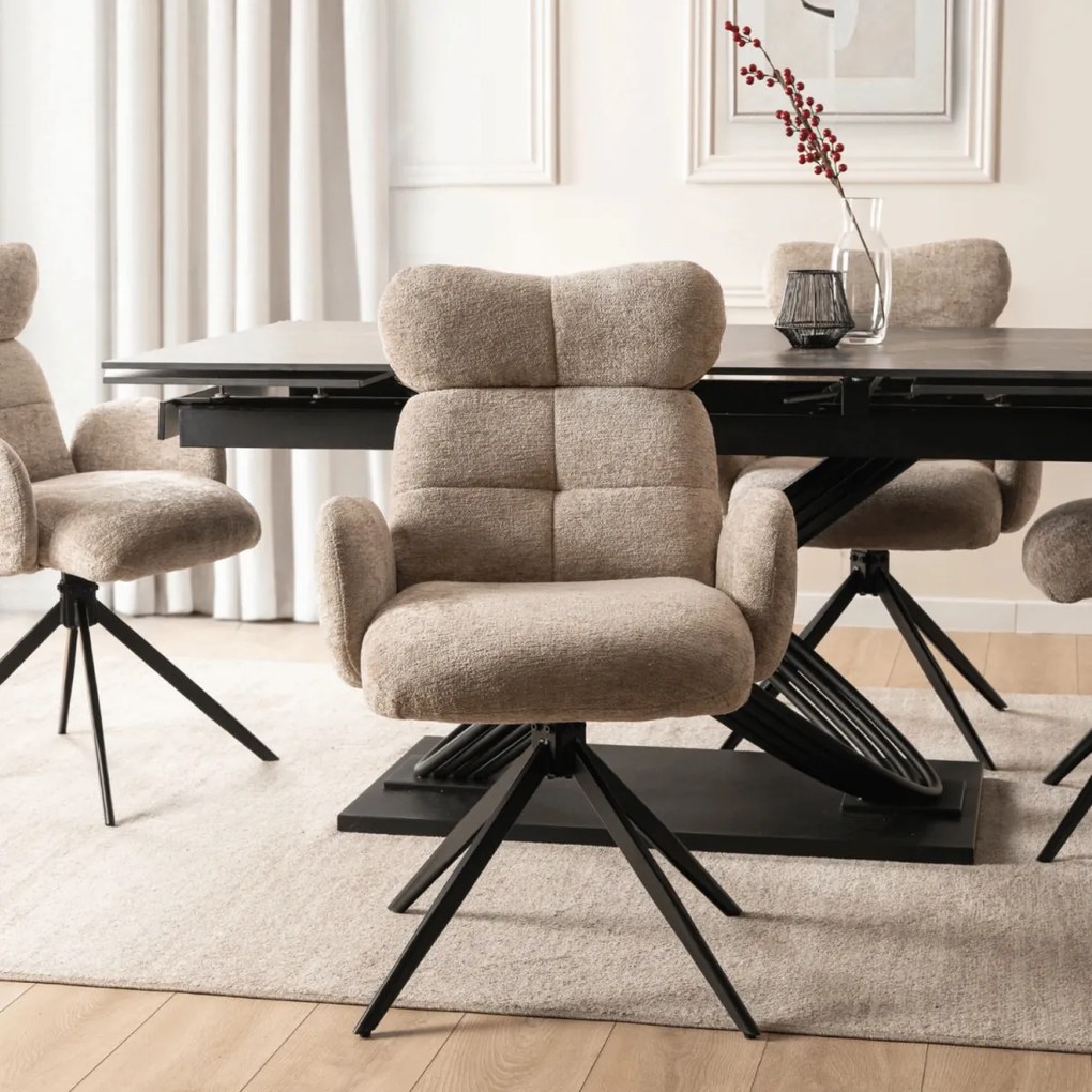 Forgószék bézs színben, bouclé kárpittal ALVARO