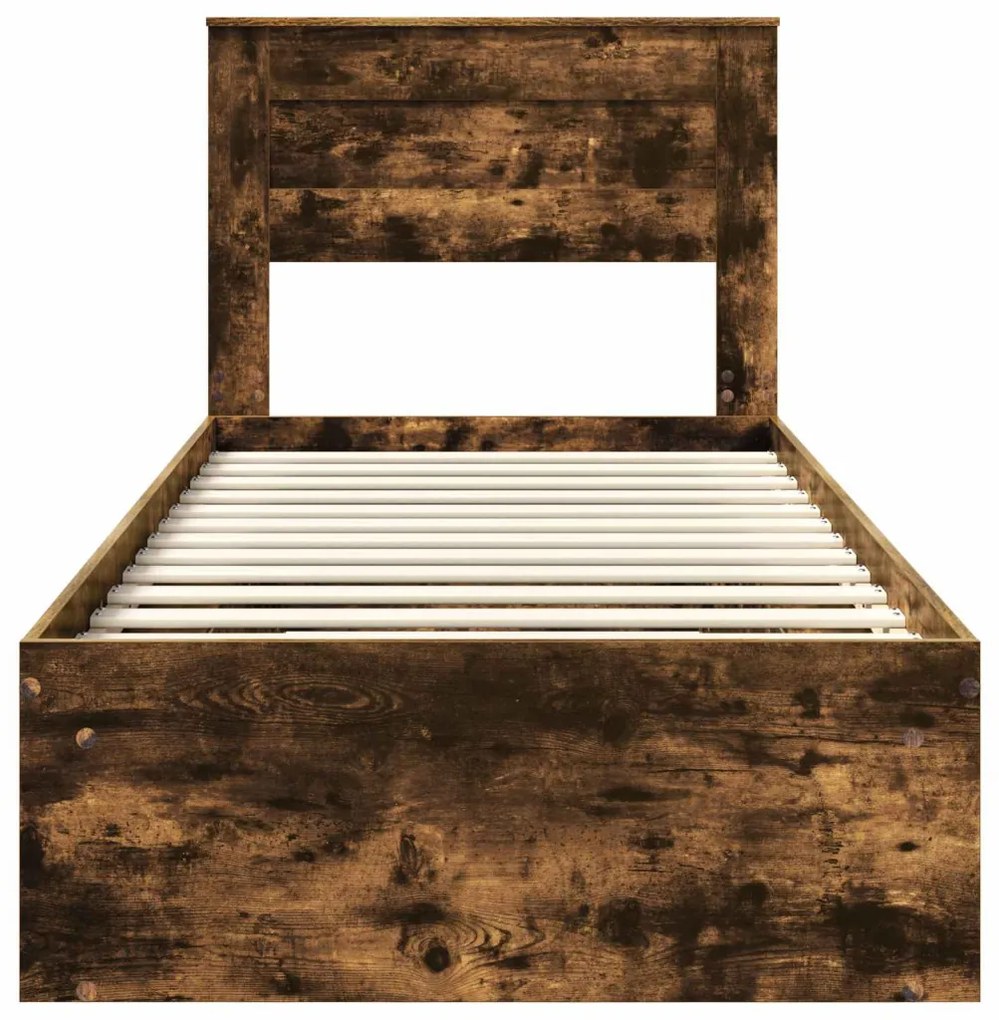 vidaXL Ágykeret matracmal Füstölt tölgy 100 x 200 cm Tömör fenyőfa