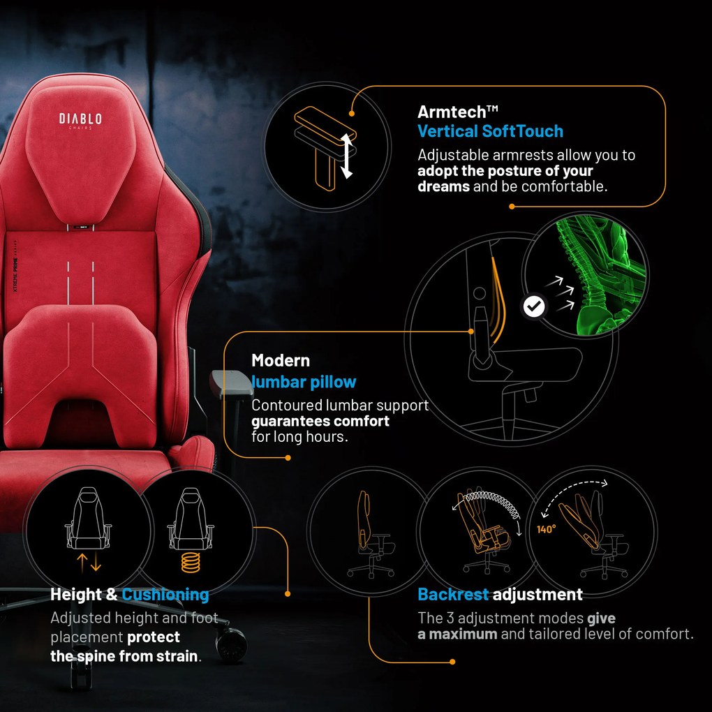 Gamer szék Normal Size, piros-fekete: Diablo X-One Prime Bloody Mary