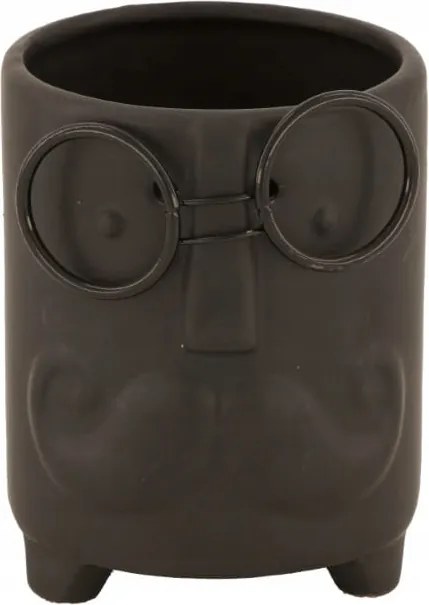 Kerámia kaspó, fekete, szemüveggel