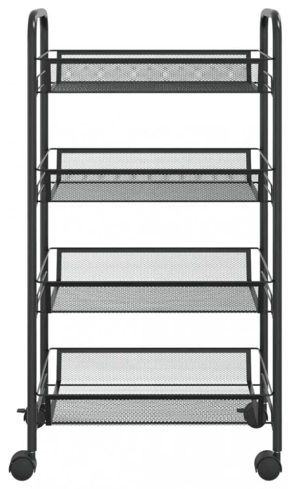 fekete 4 szintes vas konyhai kerekes kocsi 46 x 26 x 85 cm