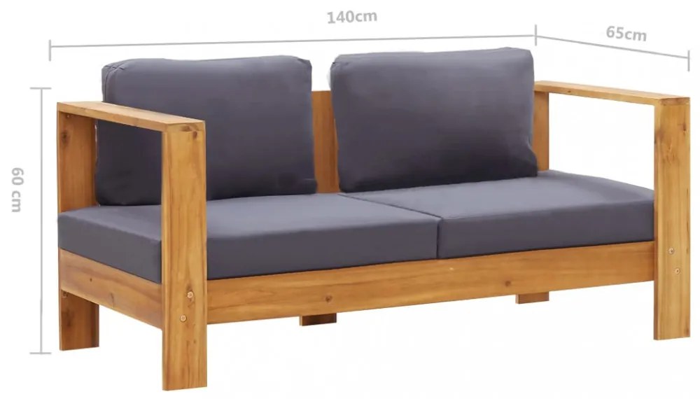szürke tömör akácfa kerti kanapépad párnákkal 140 cm