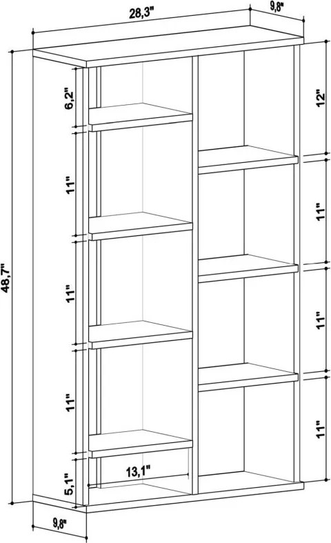 Polcos tároló könyvespolc 72x25x124cm szürke KH14-2