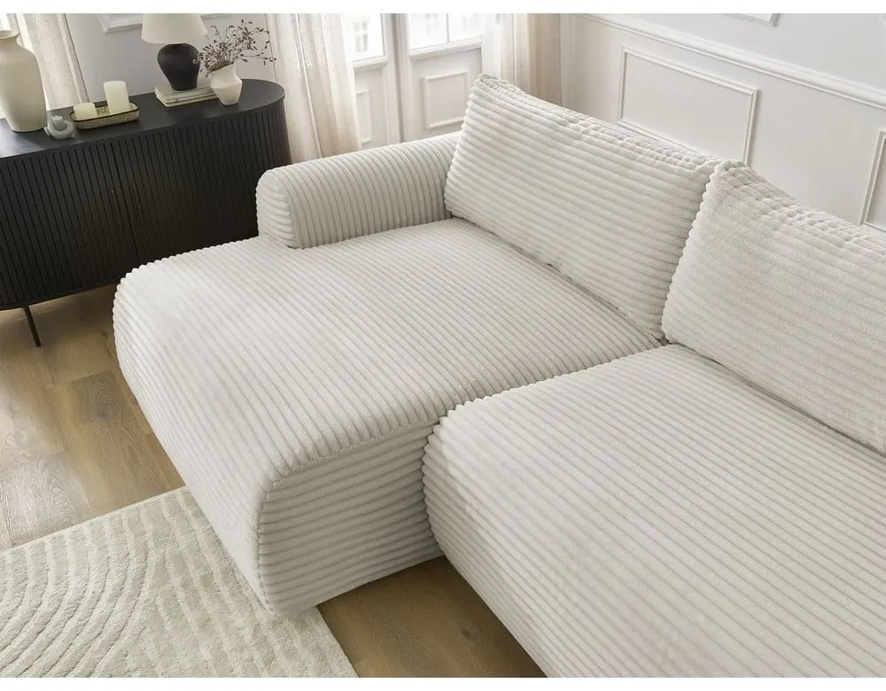 Krémszínű kordbársony kinyitható sarokkanapé (bal oldali) Lucien – Bobochic Paris