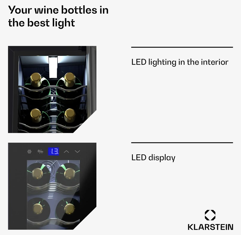 Klarstein Shiraz 18 Slim Uno, borhűtő, 18 palack, 5 - 18 °C, érintésvezérlés