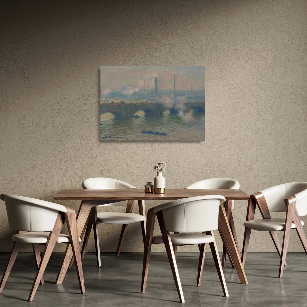 Üveg kép - Claude Monet, Waterloo Bridge, Gray Day, reprodukciók (70x50 cm)