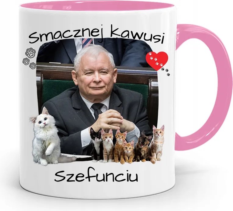 Rózsaszín Vicces Bögre Jaroslaw Kaczynski fényképes nyomattal