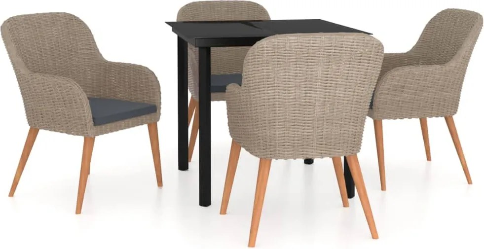 vidaXL 5 részes barna kerti étkezőgarnitúra párnákkal