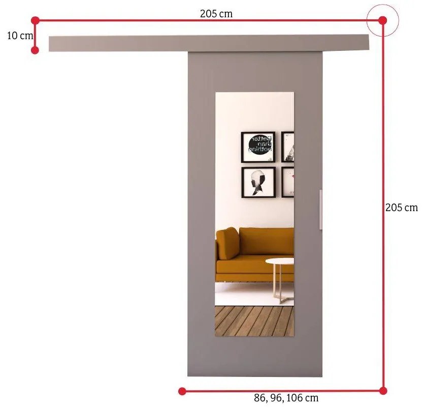 LIVELLO I tolóajtó tükörrel + halk zárórendszer, 96x205, fehér