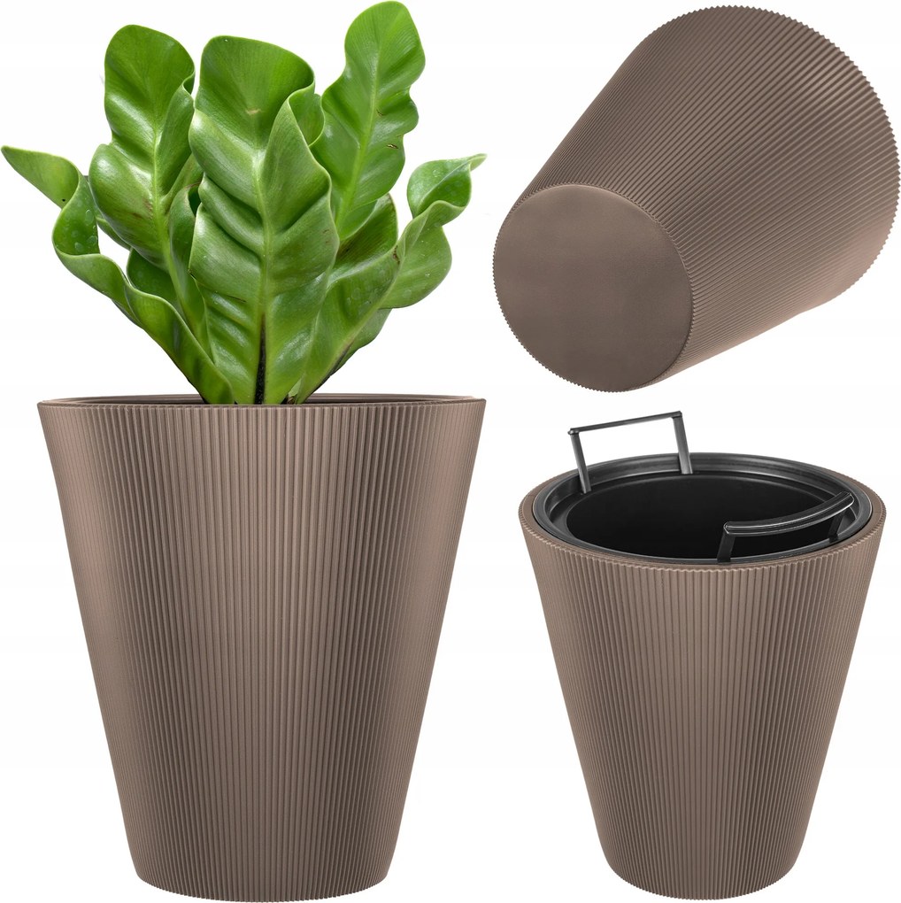 Virágtartó 29,5 cm Fedő Virágbetét Műanyag Kerek Barna