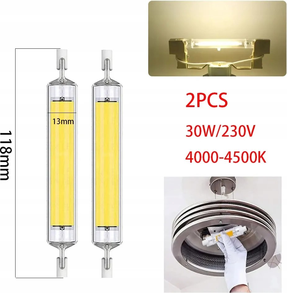 R7S Tompítható Led lámpa Cob 4000K 30W 118mm 230V semleges fehér 2 db