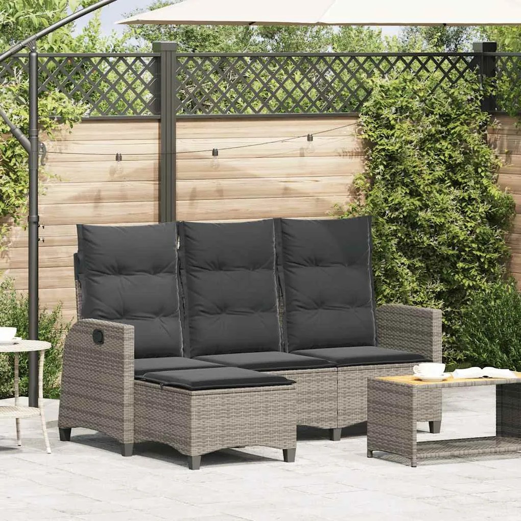 L-alakú szürke polyrattan fekvő kerti kanapé párnákkal
