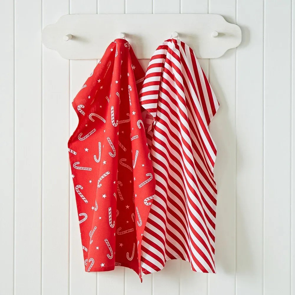 Pamut konyharuha szett karácsonyi mintával, 4 db-os 50x70 cm Candy Cane – Catherine Lansfield