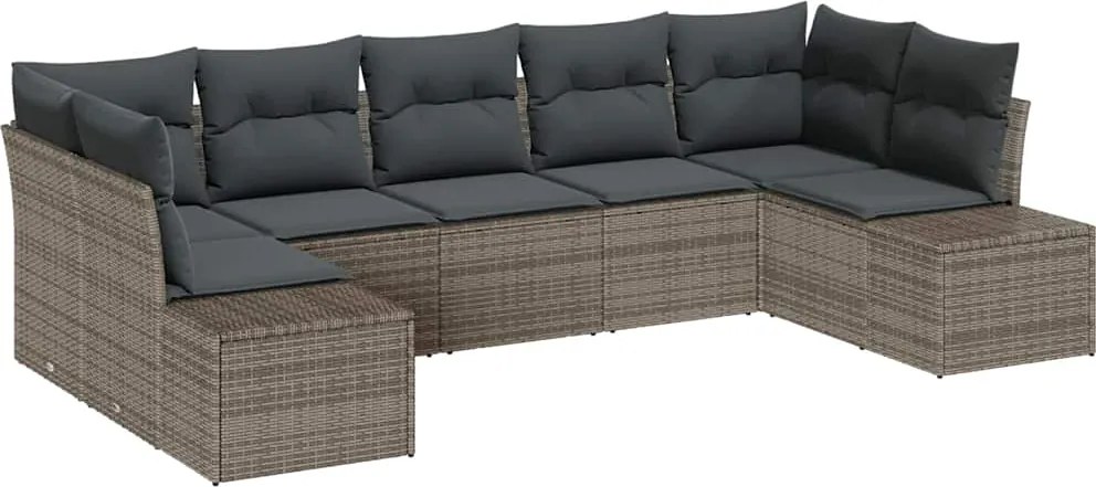 vidaXL Kerti Kanapé Szett párnával 7 pcs Szürke polirattan