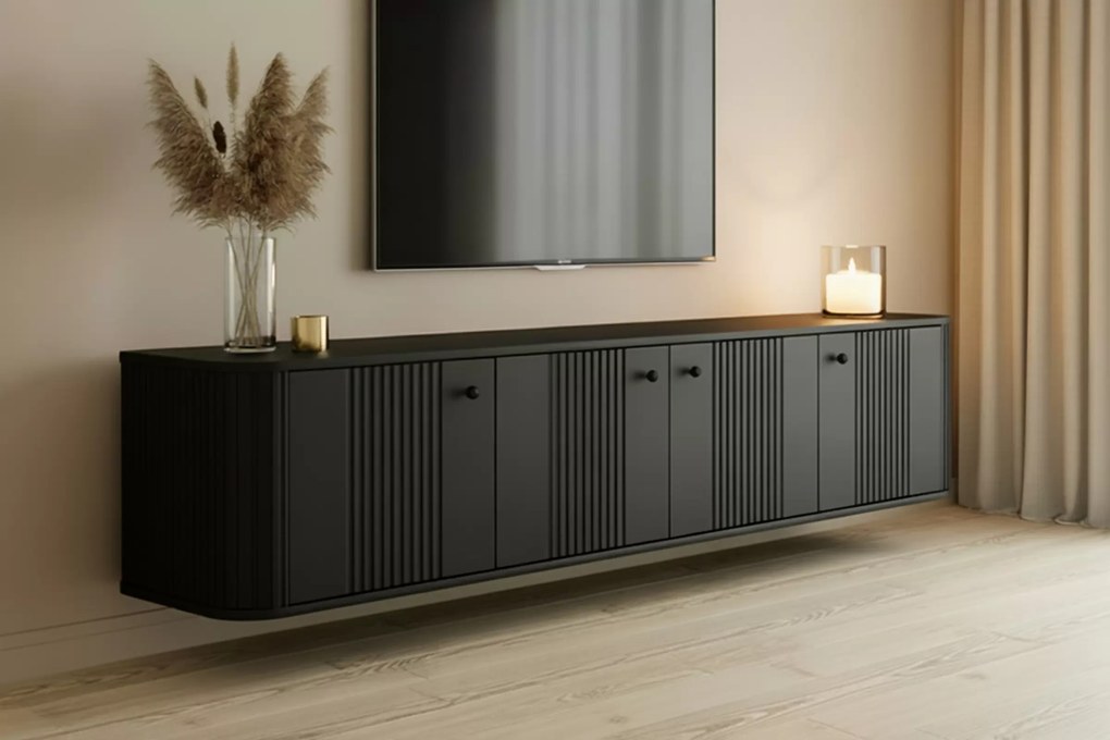 Vesper 4D fali TV szekrény 187 cm - fekete / fekete fogantyúk