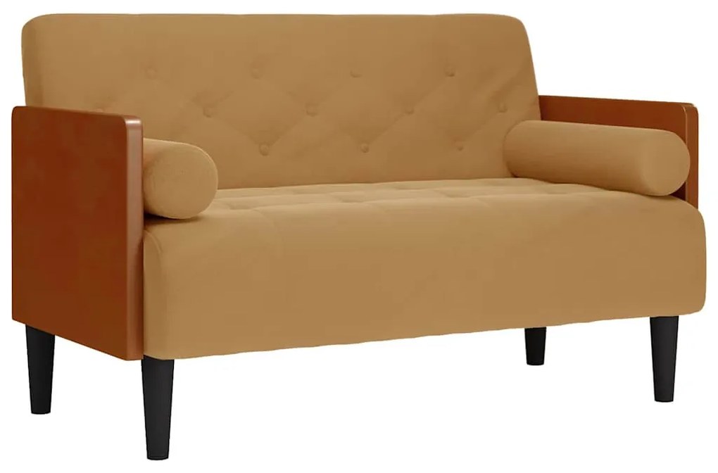 barna bársony loveseat kanapé párnákkal 110 cm