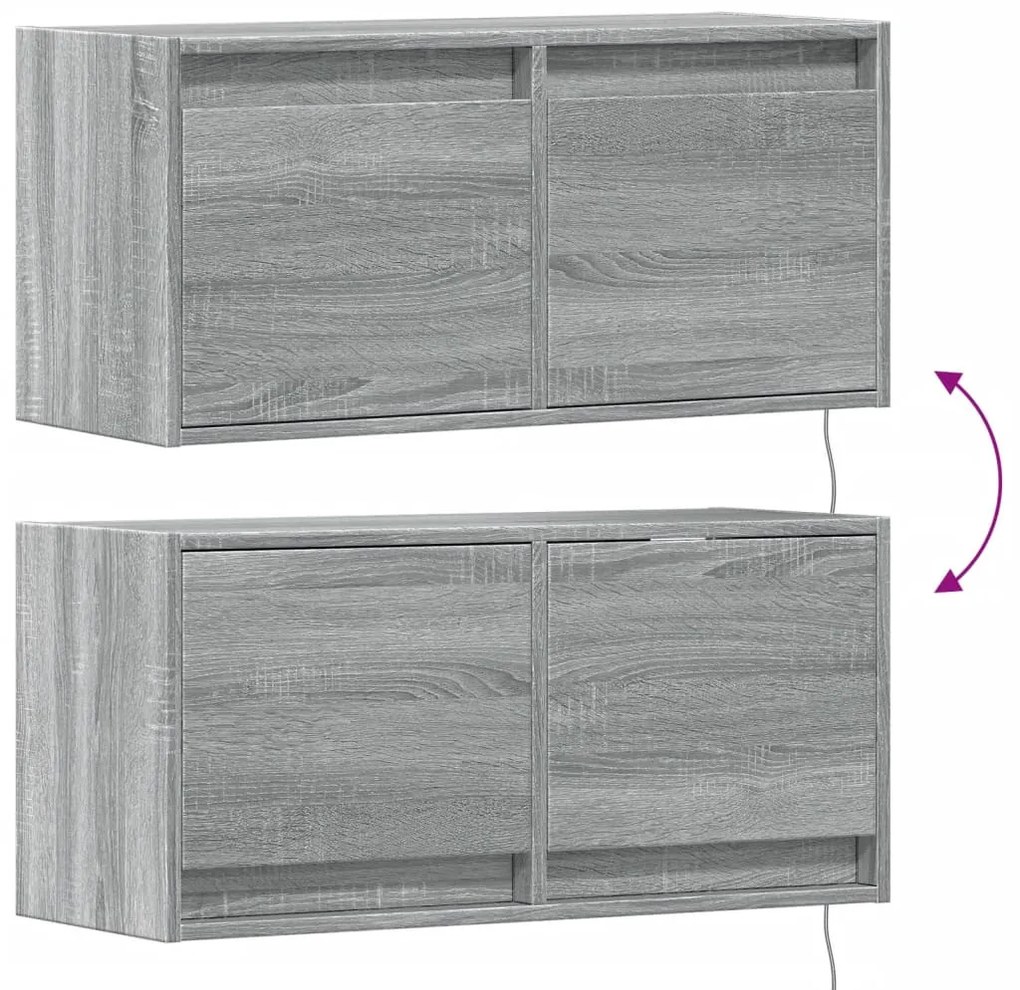 szürke sonoma színű fali TV-szekrény LED-del 80x31x35 cm