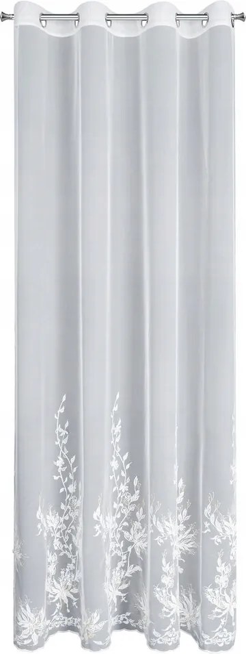 Julia függöny karikákkal, 140x250 cm, Eva Minge, fehér, hímzett virágokkal