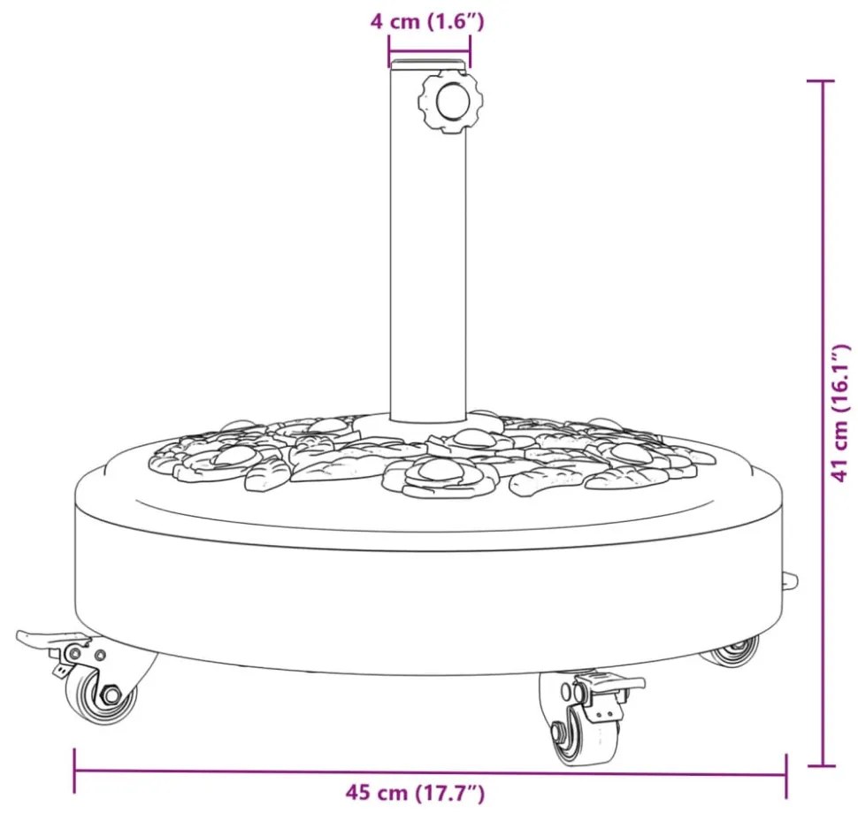 görgős kerek napernyőtalp rúdhoz Ø38 / 48 mm 27 kg