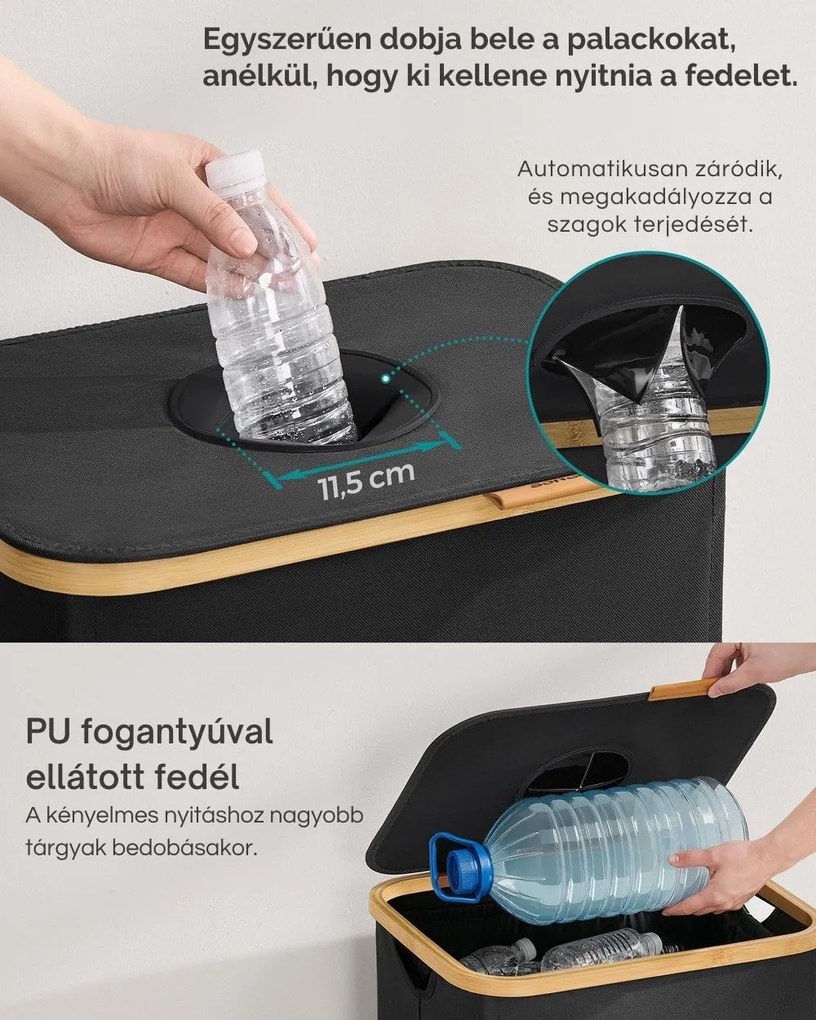 ECOVIA szelektív hulladékgyűjtő palackokhoz és dobozokhoz, 100l, fekete/bézs SongmicsHome