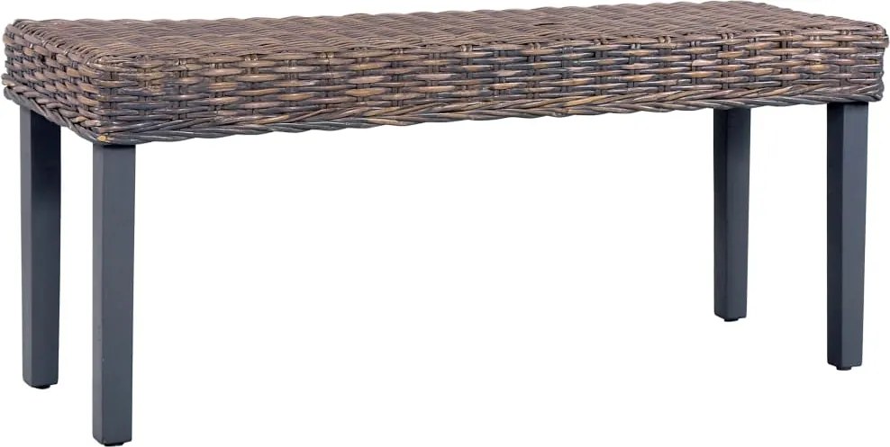 vidaXL szürke természetes kubu rattan és tömör mahagóni fa pad 110 cm
