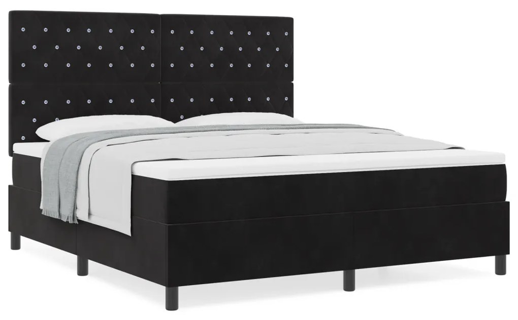 Boxspring Ágy Mattal Fekete Szuper King Bársony