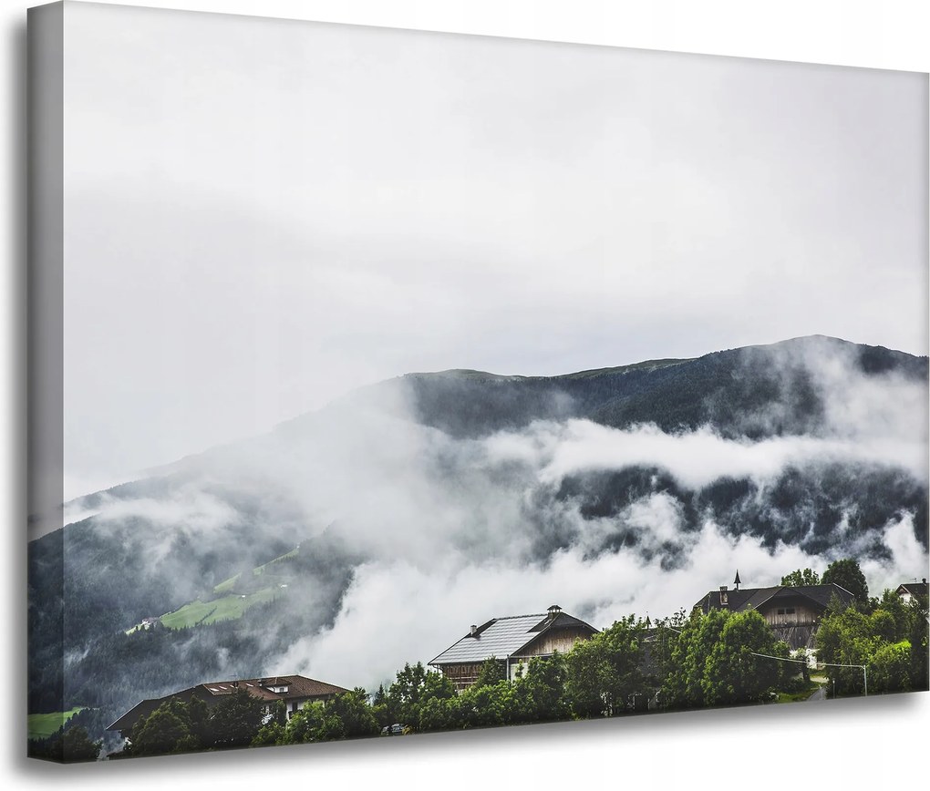 Vászonkép Természet Hegyek Falu Köd 70x50 cm