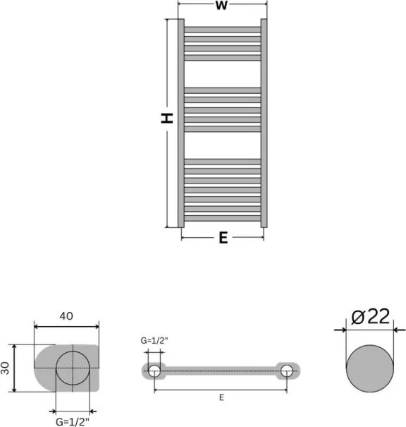 Viva Platinum Therm törölközőszárító radiátor - EGYENES - fehér - 400 x 1000 mm