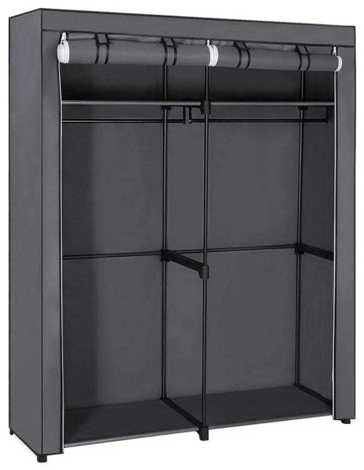 MATIS 140x174 cm szürke textil tárolószekrény polcokkal és ruharúddal