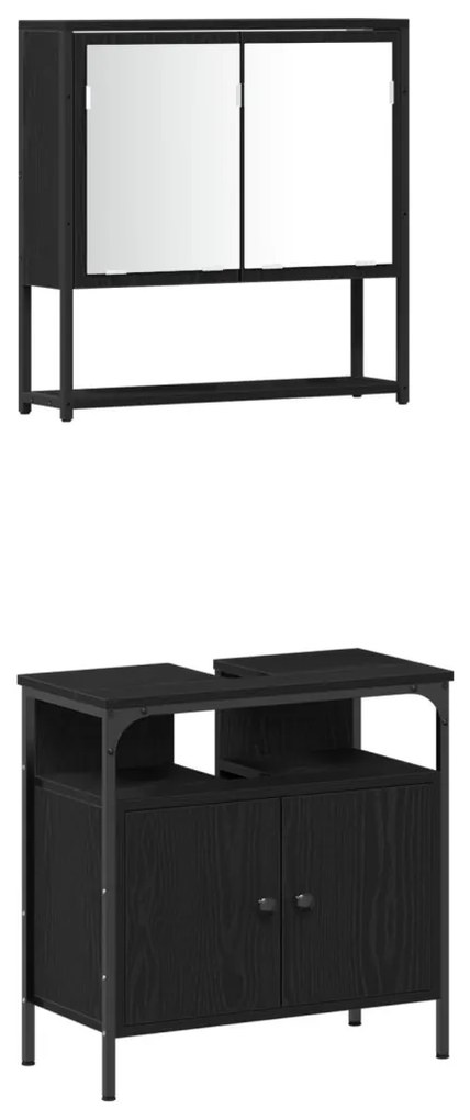 vidaXL Fürdőszoba bútor szett polcokkal 4 pcs Fekete tölgy Faanyag