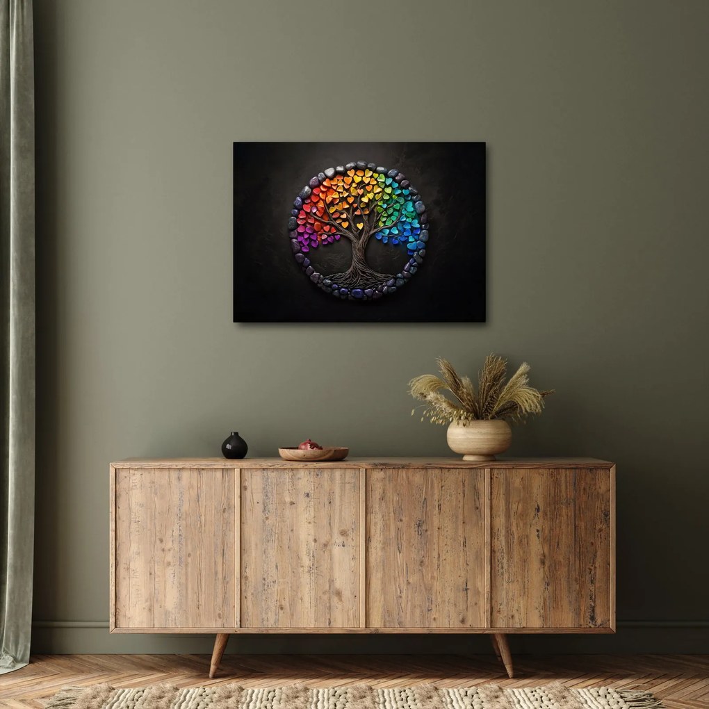 Kép – Fa színes szívekkel (70x50 cm)