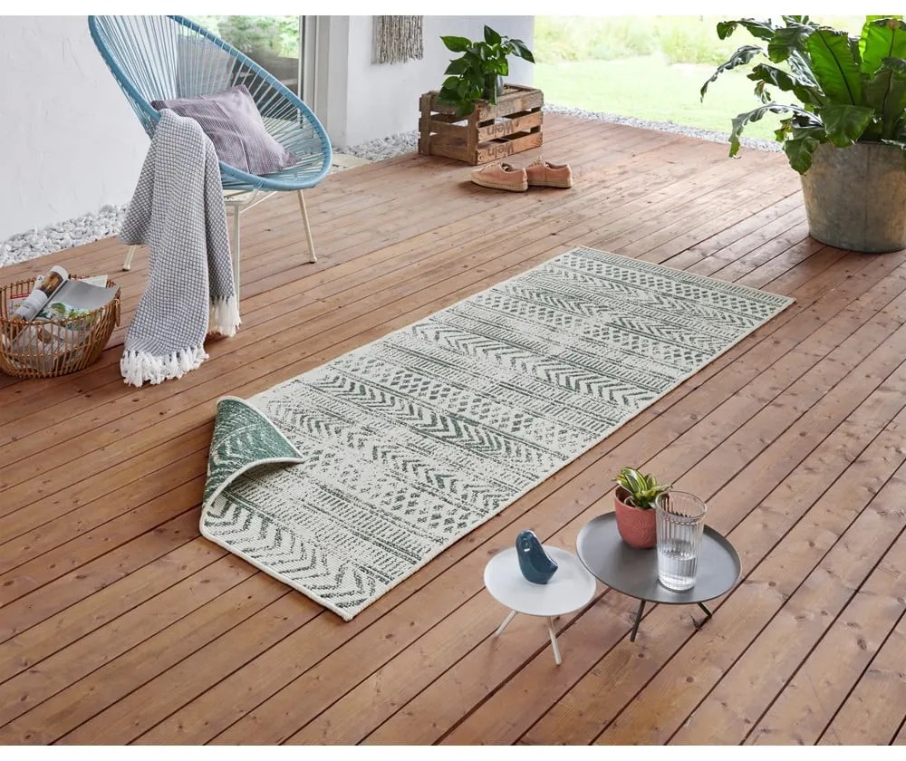 Biri zöld-krémszínű kültéri szőnyeg, 80 x 350 cm - NORTHRUGS