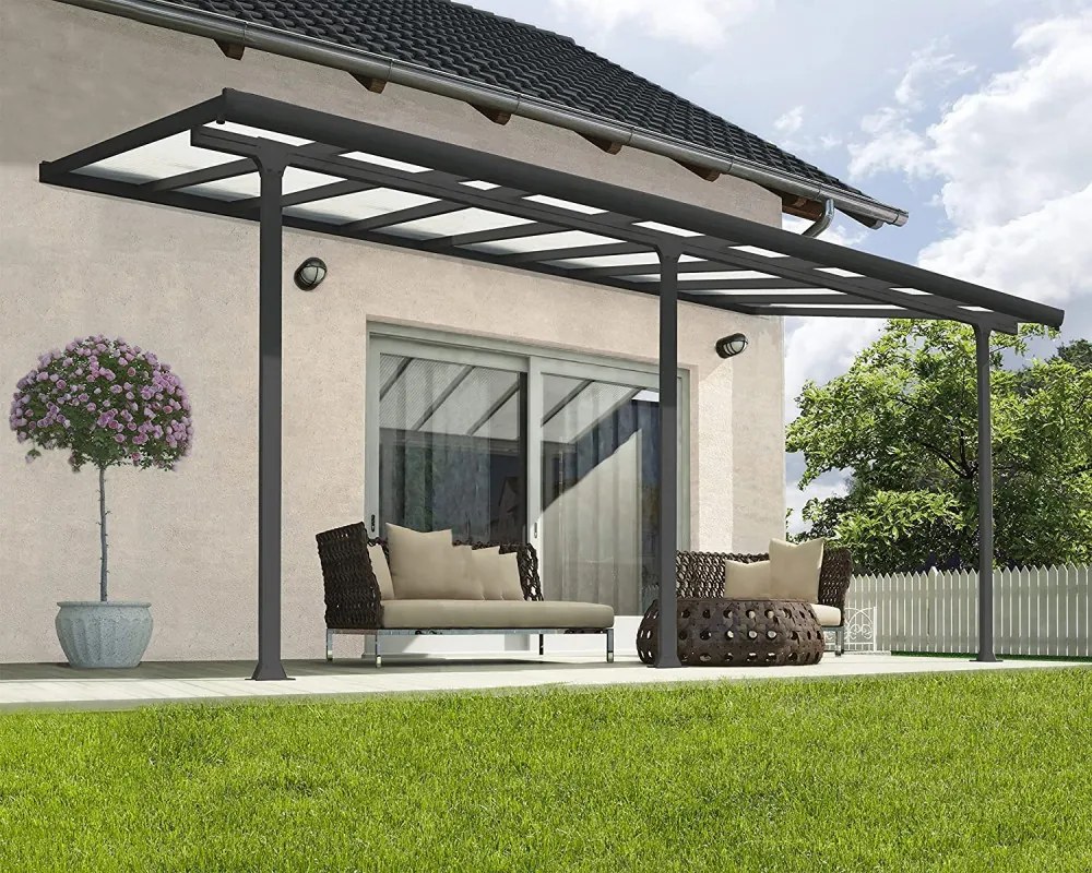 Féltetős alumínium pergola P-496-1 antracit átlátszó tetővel 303 cm x 496 cm